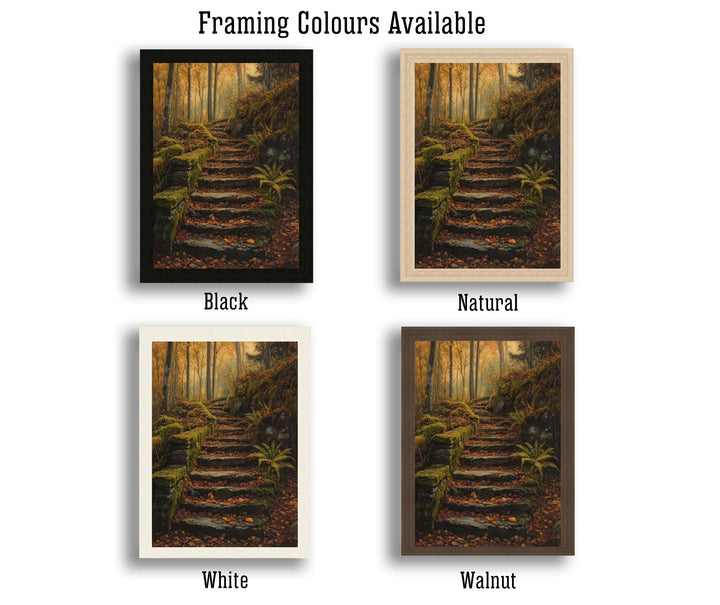 Mossy Stairway Into Wild Wood Art Print Cottagecore Landscape Wall Art Enchanted Forest Path Painting Rustic Nature Decor