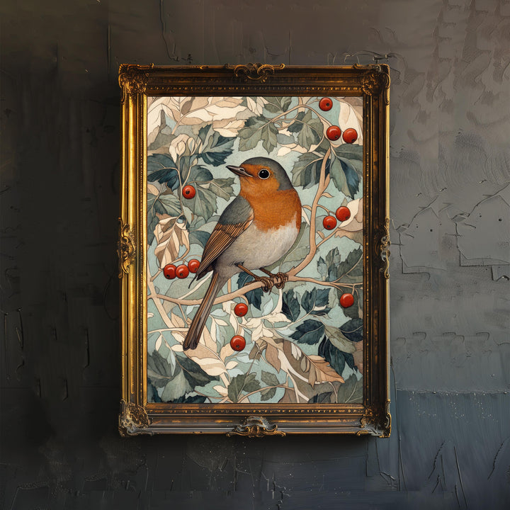 William Morris Robin In Hawthorn Bush Art Print Botanical Bird Wall Art Arts And Crafts Nature Design Vintage Home Decor