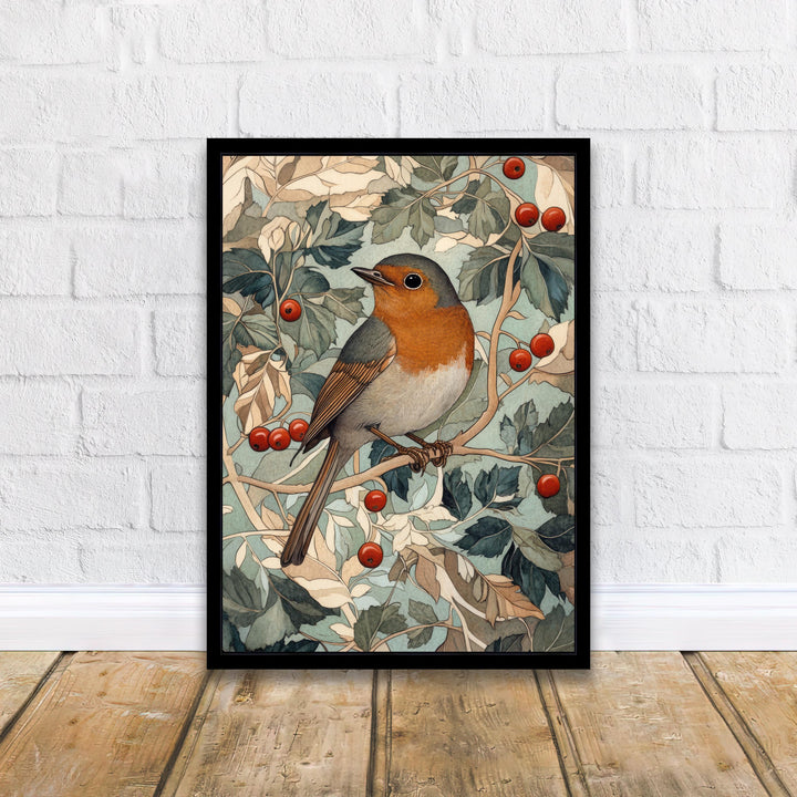 William Morris Robin In Hawthorn Bush Art Print Botanical Bird Wall Art Arts And Crafts Nature Design Vintage Home Decor