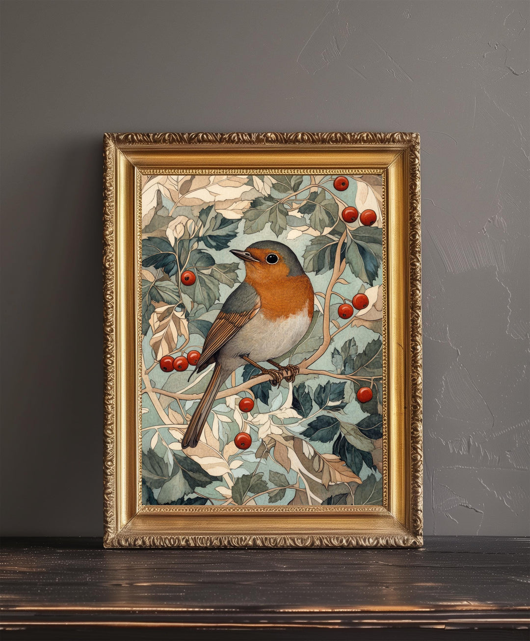 William Morris Robin In Hawthorn Bush Art Print Botanical Bird Wall Art Arts And Crafts Nature Design Vintage Home Decor