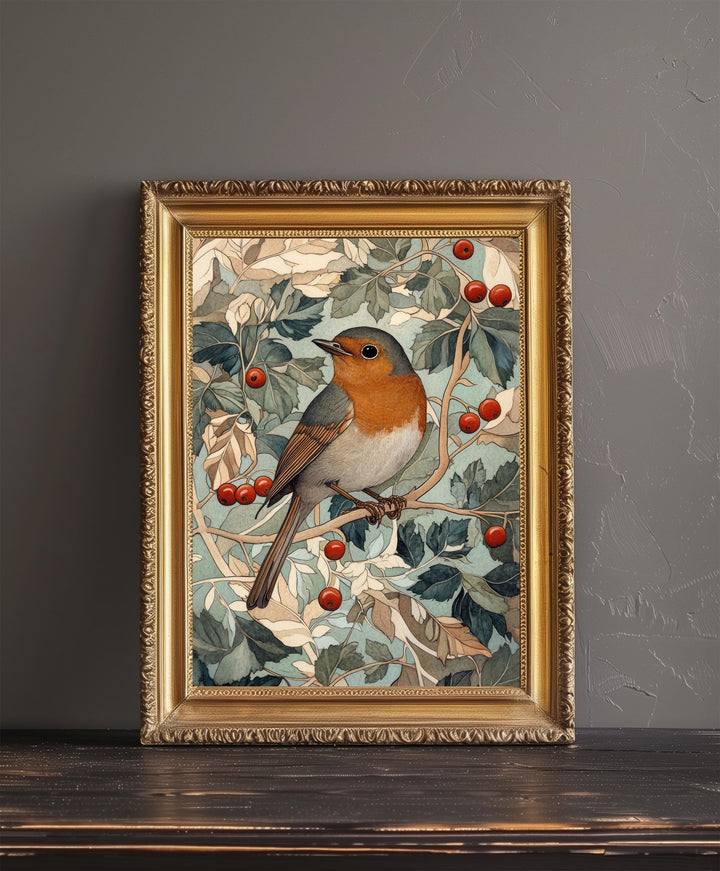 William Morris Robin In Hawthorn Bush Art Print Botanical Bird Wall Art Arts And Crafts Nature Design Vintage Home Decor