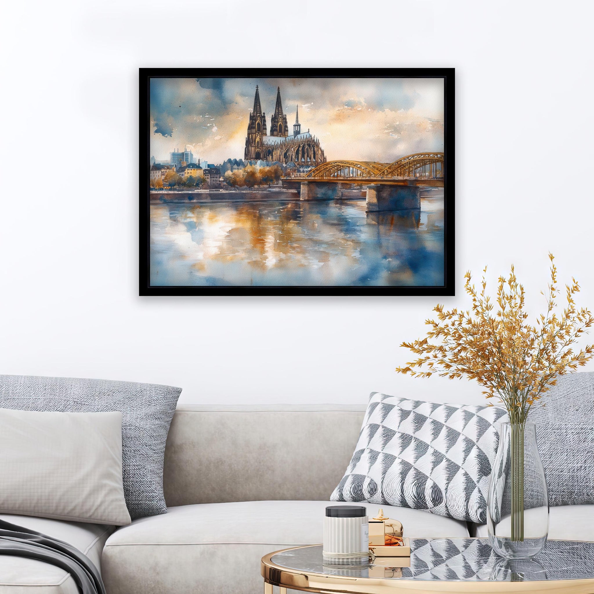 Cologne Watercolour Landscape Painting Poster Germany Wall Art City River Scene Print Gift for Europe Lovers and Fans of Scenic German