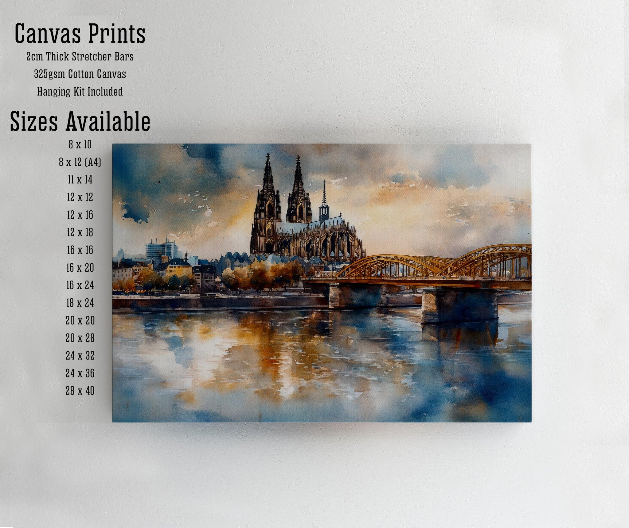 Cologne Watercolour Landscape Painting Poster Germany Wall Art City River Scene Print Gift for Europe Lovers and Fans of Scenic German