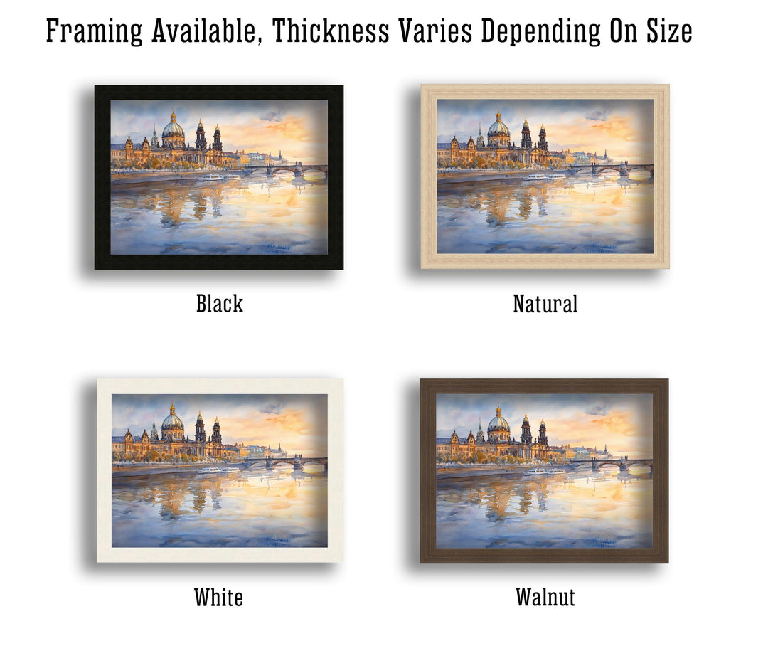 Dresden Watercolour Landscape Painting Poster Germany Wall Art Historic City River Scene Print Gift for Europe Lovers and Fans of Scenic