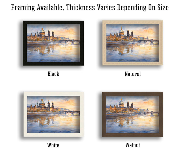 Dresden Watercolour Landscape Painting Poster Germany Wall Art Historic City River Scene Print Gift for Europe Lovers and Fans of Scenic
