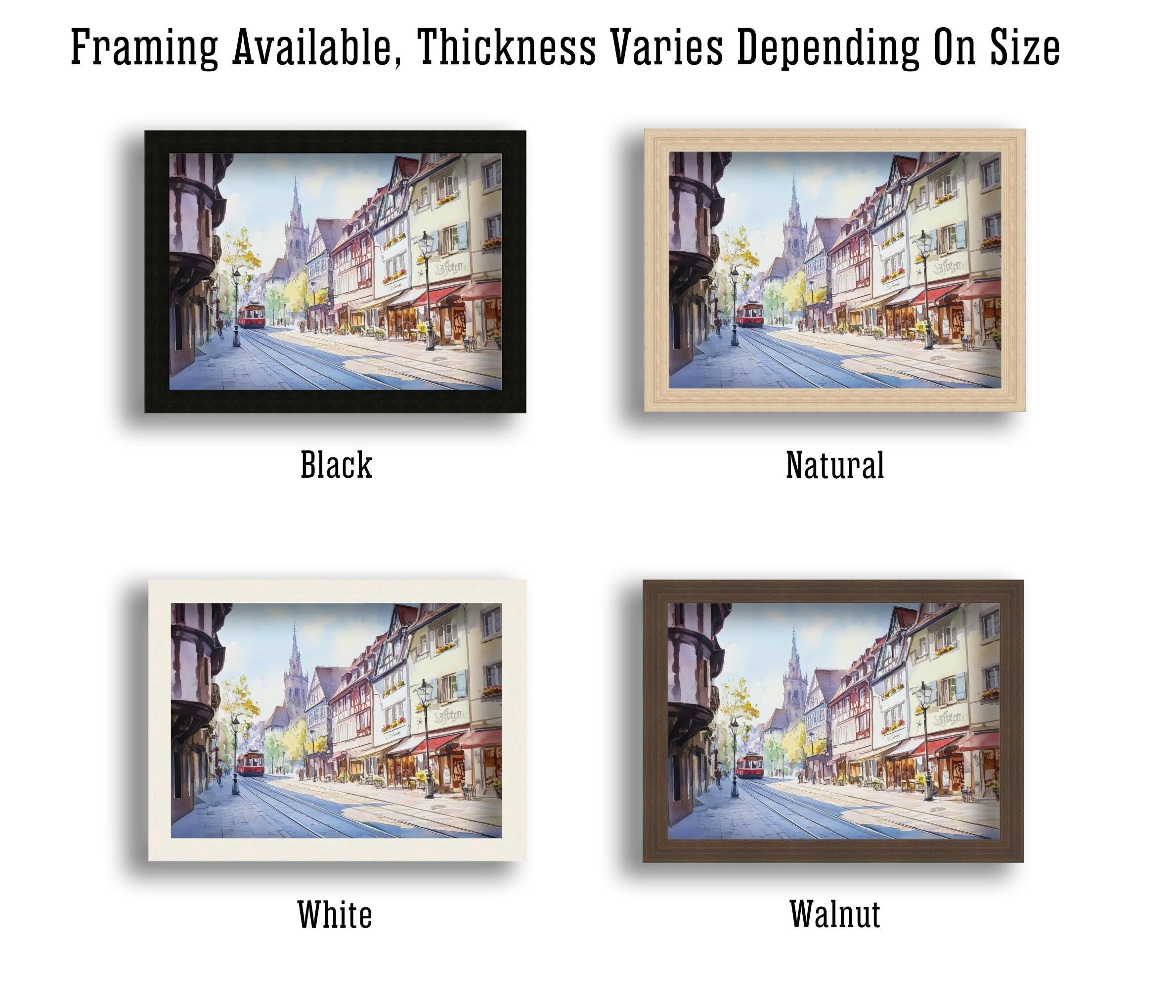 Freiburg Watercolour Landscape Painting Poster Germany Wall Art City Mountain Scene Print Gift for Europe Lovers