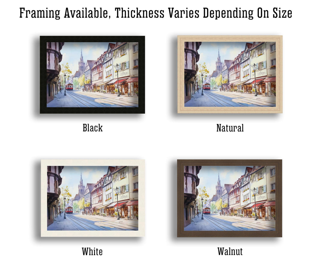 Freiburg Watercolour Landscape Painting Poster Germany Wall Art City Mountain Scene Print Gift for Europe Lovers