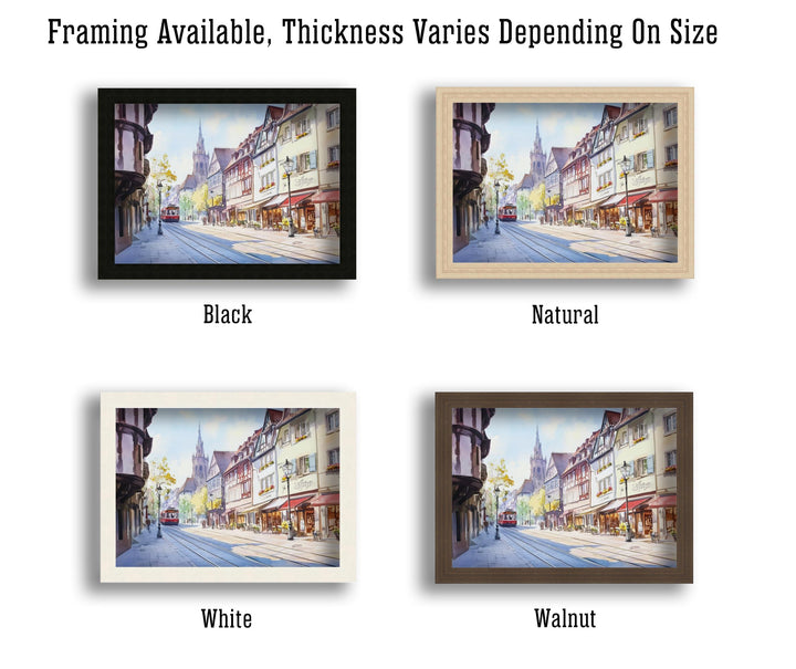 Freiburg Watercolour Landscape Painting Poster Germany Wall Art City Mountain Scene Print Gift for Europe Lovers