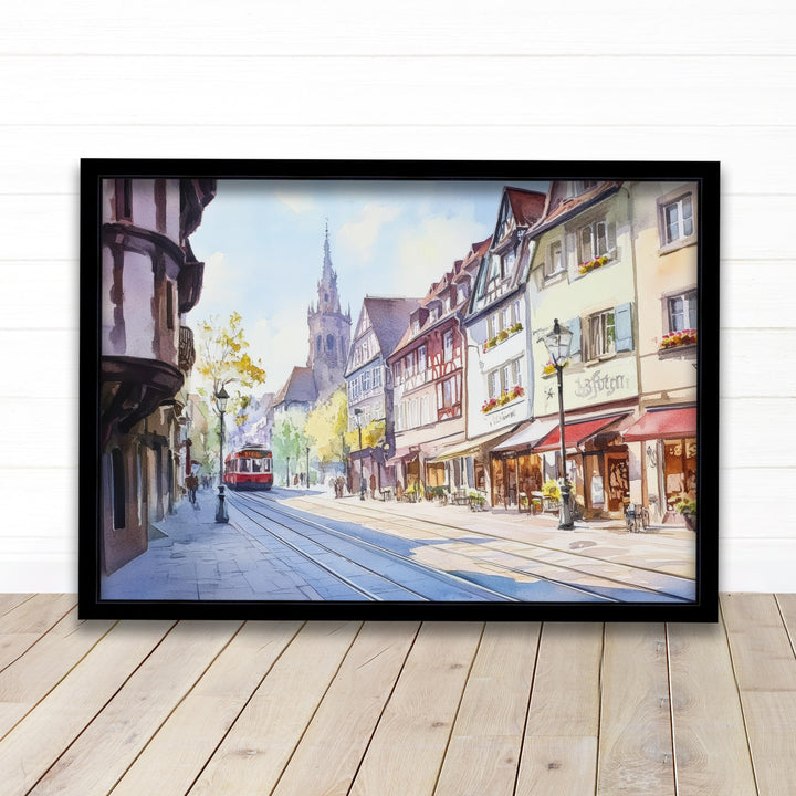 Freiburg Watercolour Landscape Painting Poster Germany Wall Art City Mountain Scene Print Gift for Europe Lovers