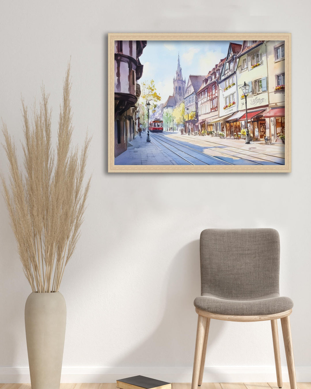 Freiburg Watercolour Landscape Painting Poster Germany Wall Art City Mountain Scene Print Gift for Europe Lovers