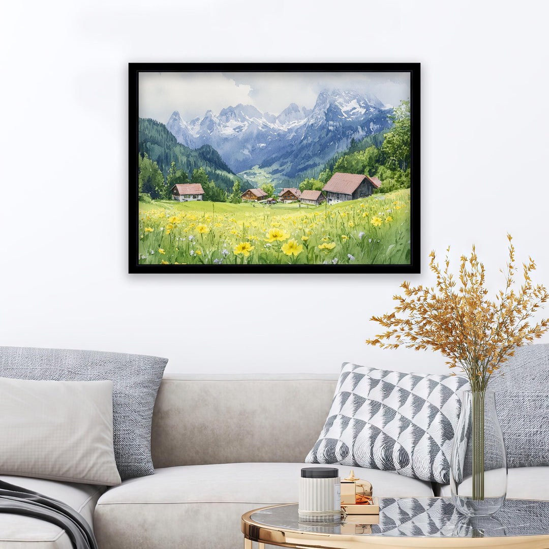 Garmisch Watercolour Landscape Painting Poster Germany Wall Art Mountain Scene Print Gift for Europe Lovers and Fans of Scenic Bavarian