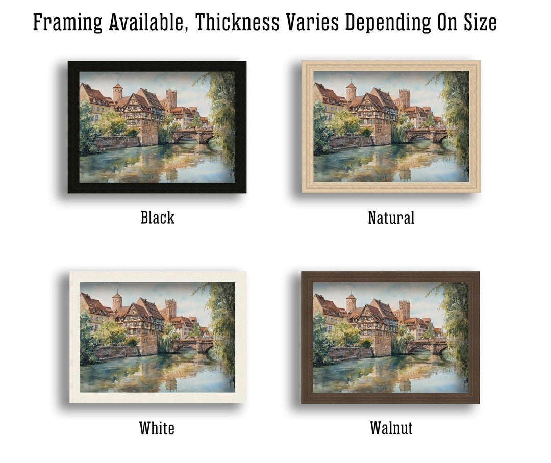 Nuremberg Landscape Painting Poster Germany Wall Art Historic City River Scene Print Gift for Europe Lovers and Fans of Scenic German