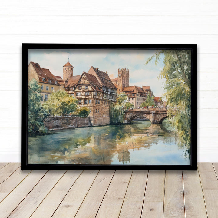 Nuremberg Landscape Painting Poster Germany Wall Art Historic City River Scene Print Gift for Europe Lovers and Fans of Scenic German