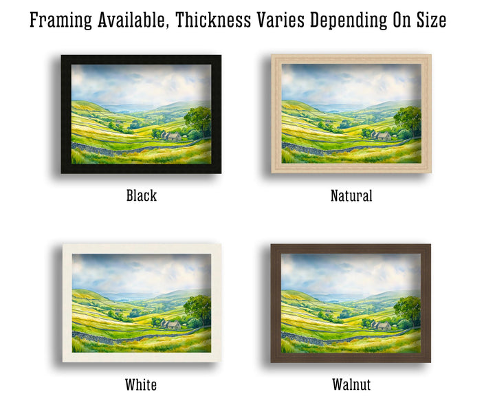 Yorkshire Dales Watercolour Landscape Painting Poster England Wall Art Countryside Print Gift for UK Nature Lovers and Fans of Scenic