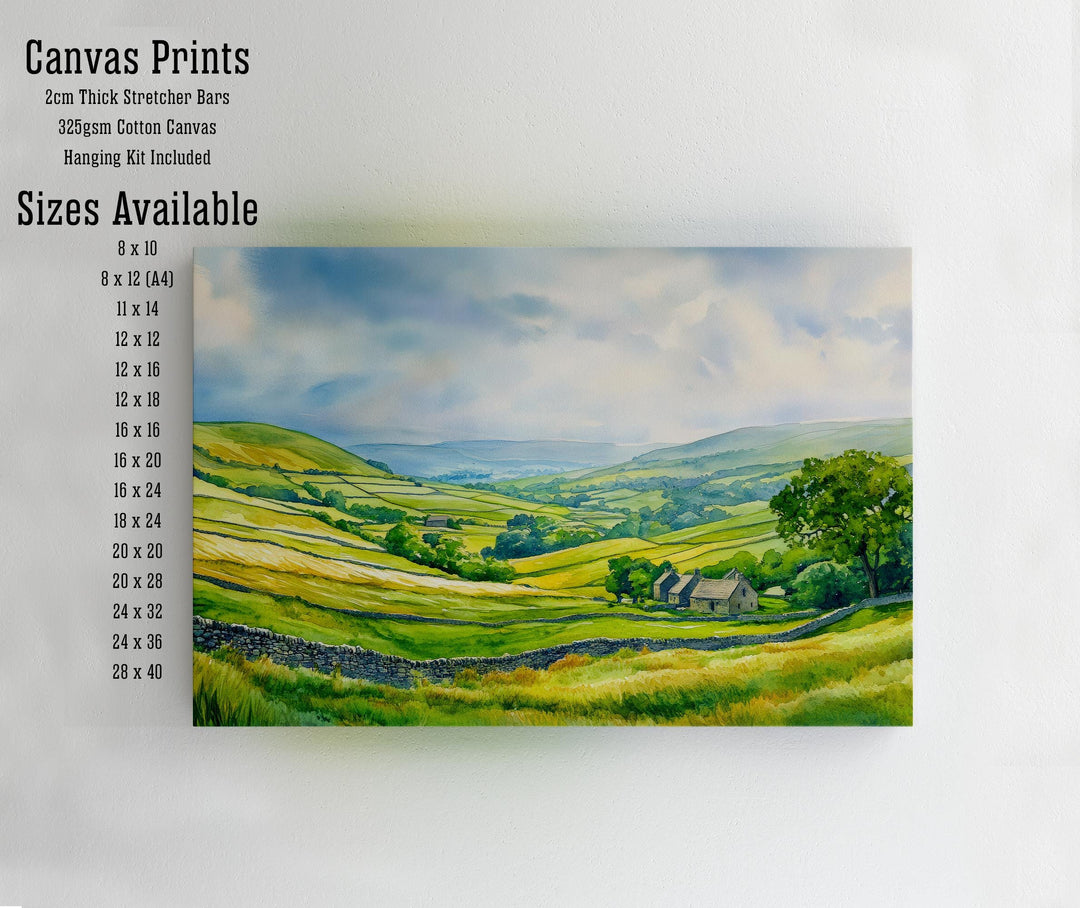 Yorkshire Dales Watercolour Landscape Painting Poster England Wall Art Countryside Print Gift for UK Nature Lovers and Fans of Scenic