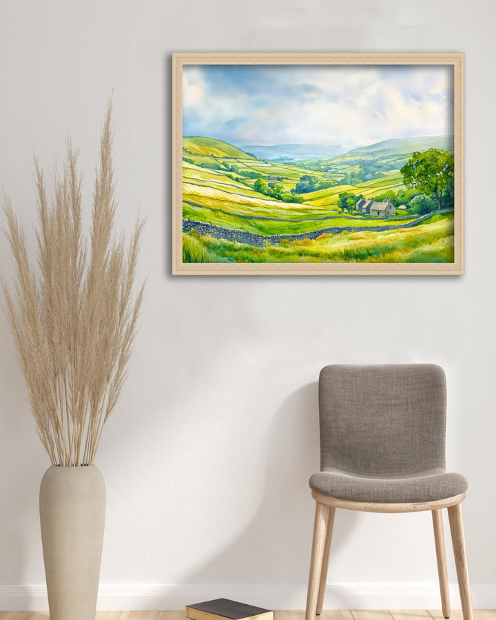 Yorkshire Dales Watercolour Landscape Painting Poster England Wall Art Countryside Print Gift for UK Nature Lovers and Fans of Scenic