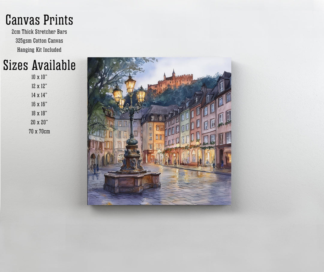 Heidelberg Watercolour Painting Poster Germany Wall Art Historic City Landscape Print Gift for Europe Lovers and Fans of Scenic German