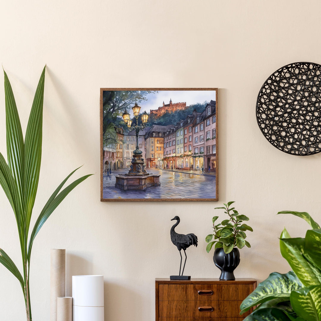 Heidelberg Watercolour Painting Poster Germany Wall Art Historic City Landscape Print Gift for Europe Lovers and Fans of Scenic German