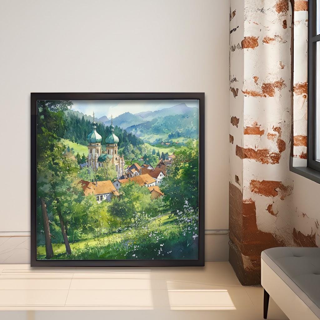 St Blasien Germany Travel Poster Print Black Forest Wall Art Mountain Village Landscape Gift for Europe Lovers and Fans of Scenic German