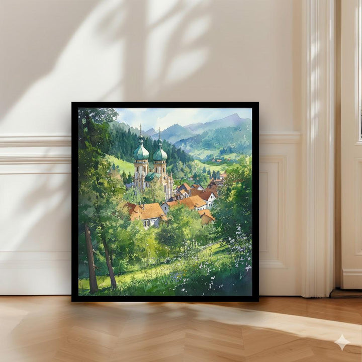 St Blasien Germany Travel Poster Print Black Forest Wall Art Mountain Village Landscape Gift for Europe Lovers and Fans of Scenic German