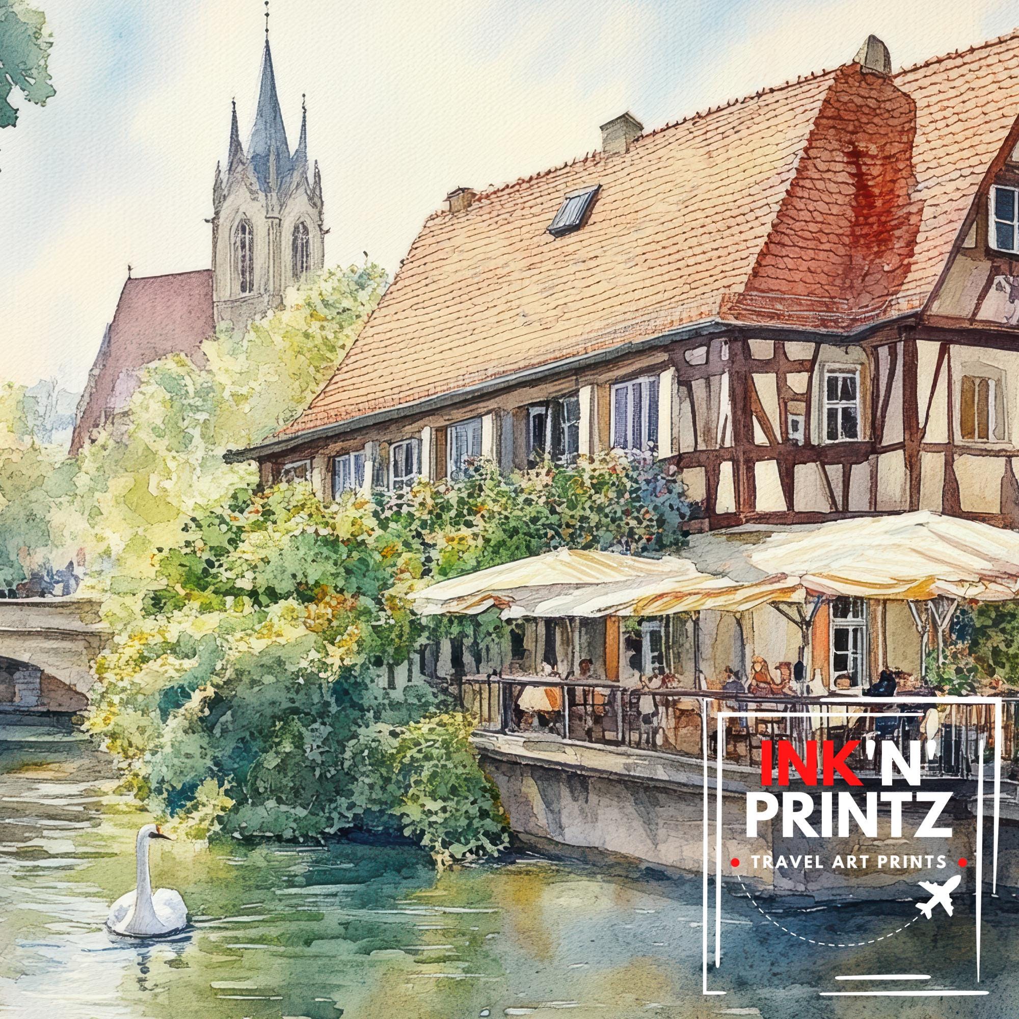 Stuttgart Travel Poster Print Germany Wall Art City Skyline Landscape Gift for Europe Lovers and Fans of Scenic German Architecture