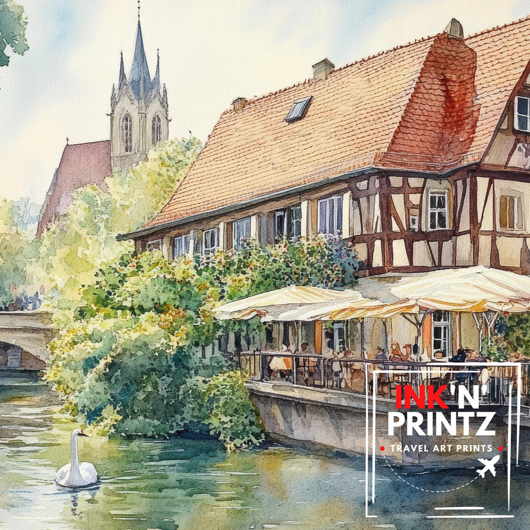 Stuttgart Travel Poster Print Germany Wall Art City Skyline Landscape Gift for Europe Lovers and Fans of Scenic German Architecture