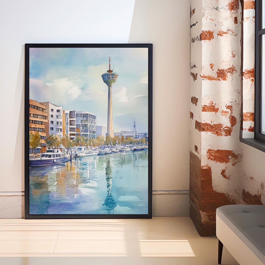Dusseldorf Watercolour Painting Poster Germany Wall Art City Skyline Landscape Print Gift for Europe Lovers and Fans of Scenic German