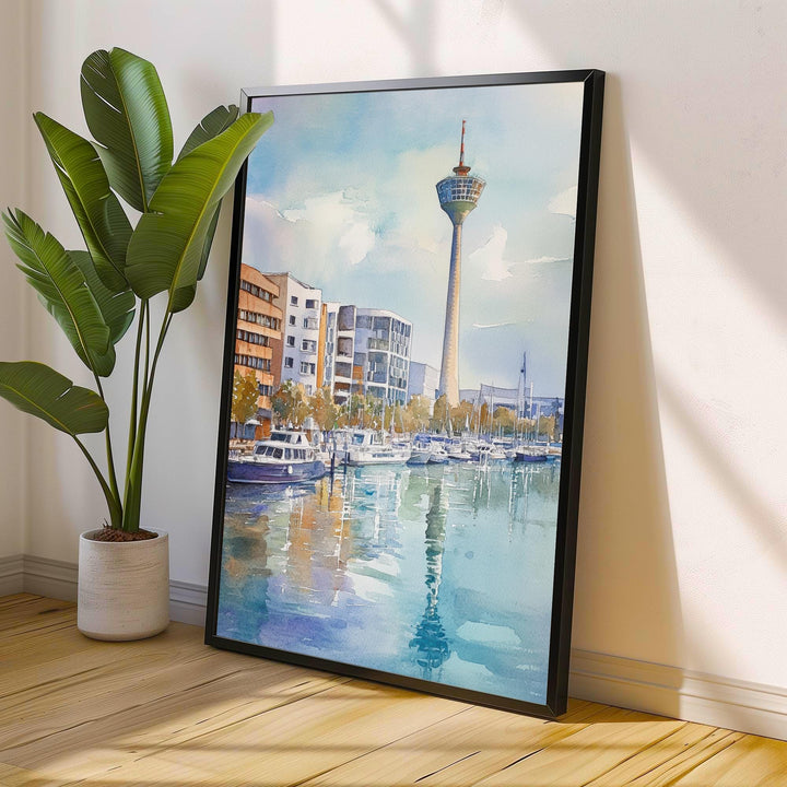 Dusseldorf Watercolour Painting Poster Germany Wall Art City Skyline Landscape Print Gift for Europe Lovers and Fans of Scenic German