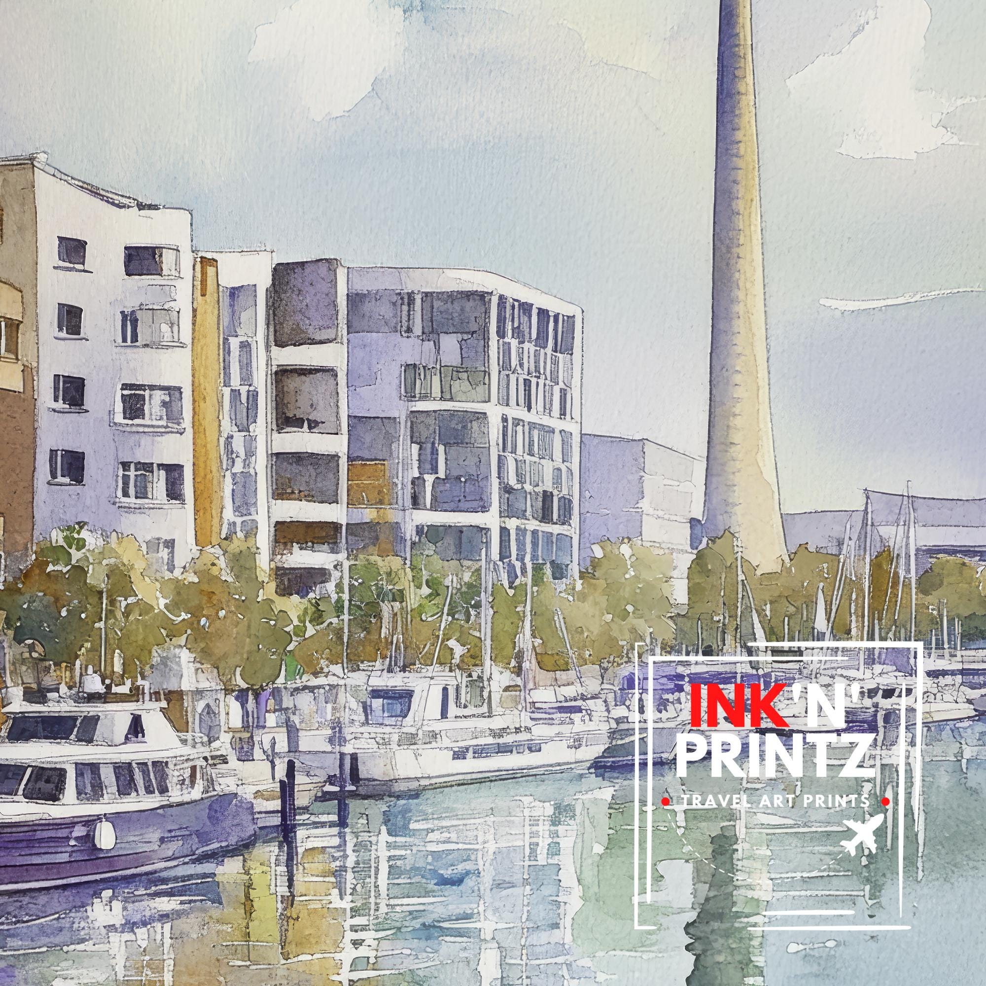 Dusseldorf Watercolour Painting Poster Germany Wall Art City Skyline Landscape Print Gift for Europe Lovers and Fans of Scenic German