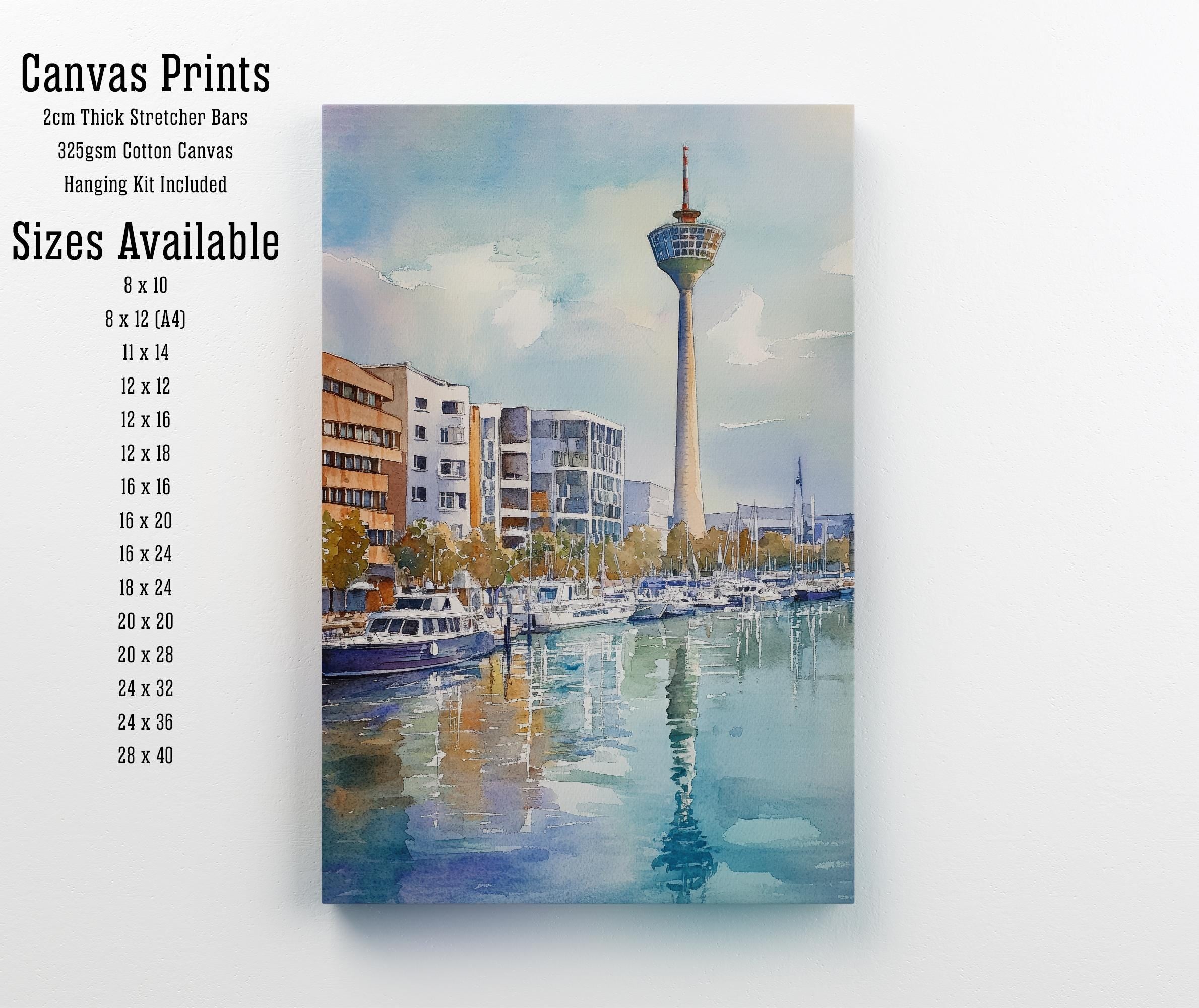 Dusseldorf Watercolour Painting Poster Germany Wall Art City Skyline Landscape Print Gift for Europe Lovers and Fans of Scenic German