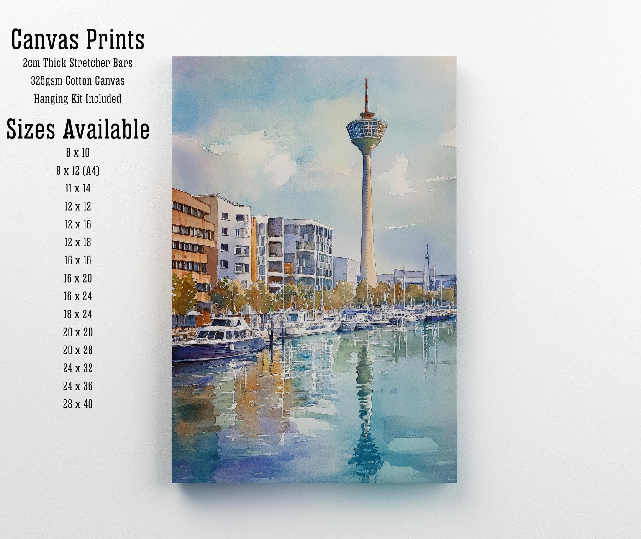 Dusseldorf Watercolour Painting Poster Germany Wall Art City Skyline Landscape Print Gift for Europe Lovers and Fans of Scenic German