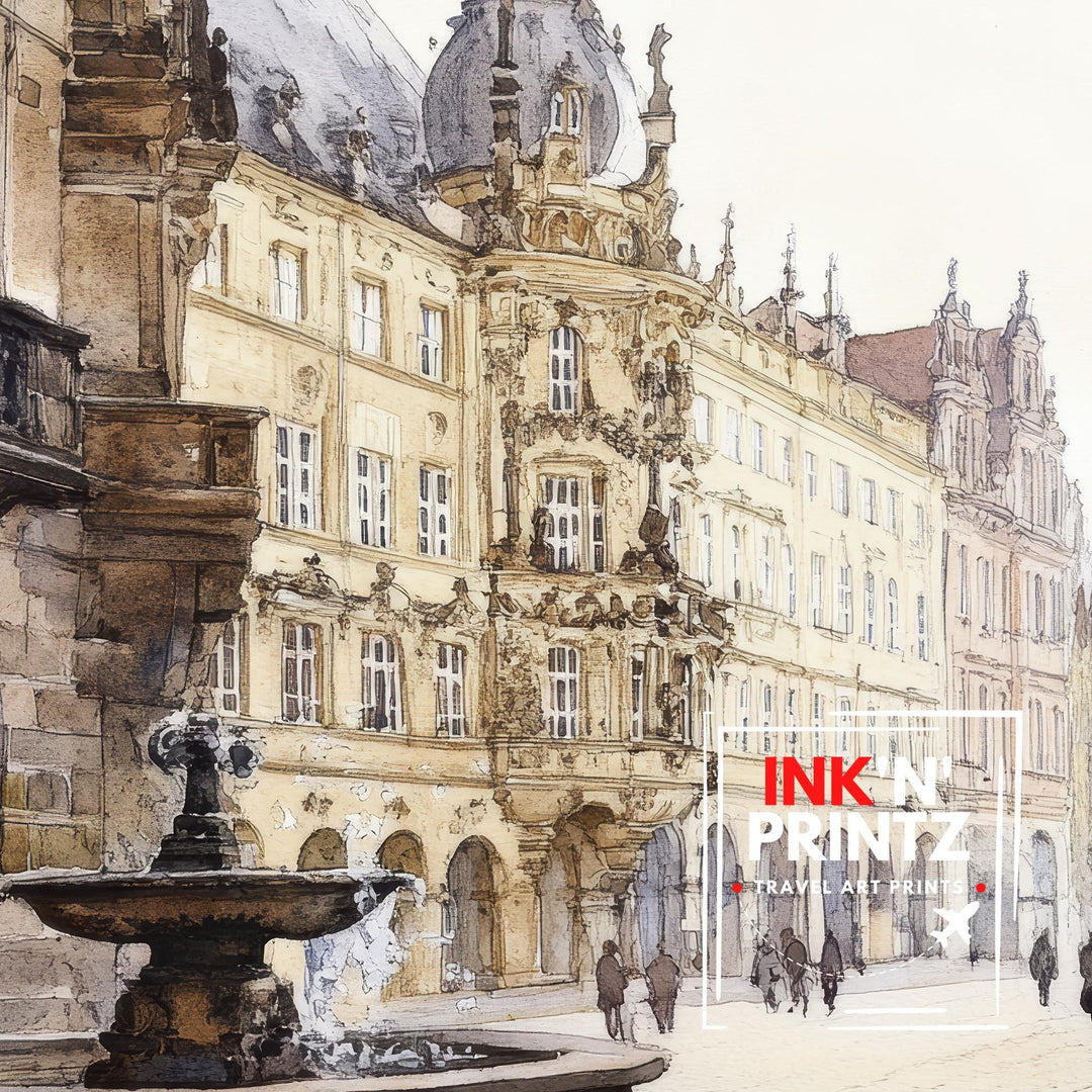 Dresden Germany Travel Poster Print Wall Art Historic City Landscape Gift for Europe Lovers and Fans of Scenic German Architecture