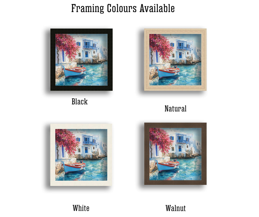 Mykonos Landscape Watercolour Painting Poster Greece Wall Art Coastal Island Scene Print Gift for Europe Lovers and Fans of Scenic Greek