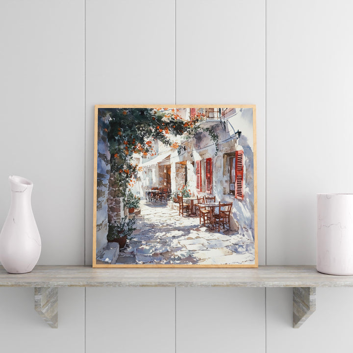 Naxos Greece Watercolour Landscape Painting Poster Wall Art Coastal Island Scene Print Gift for Europe Lovers and Fans of Scenic Greek