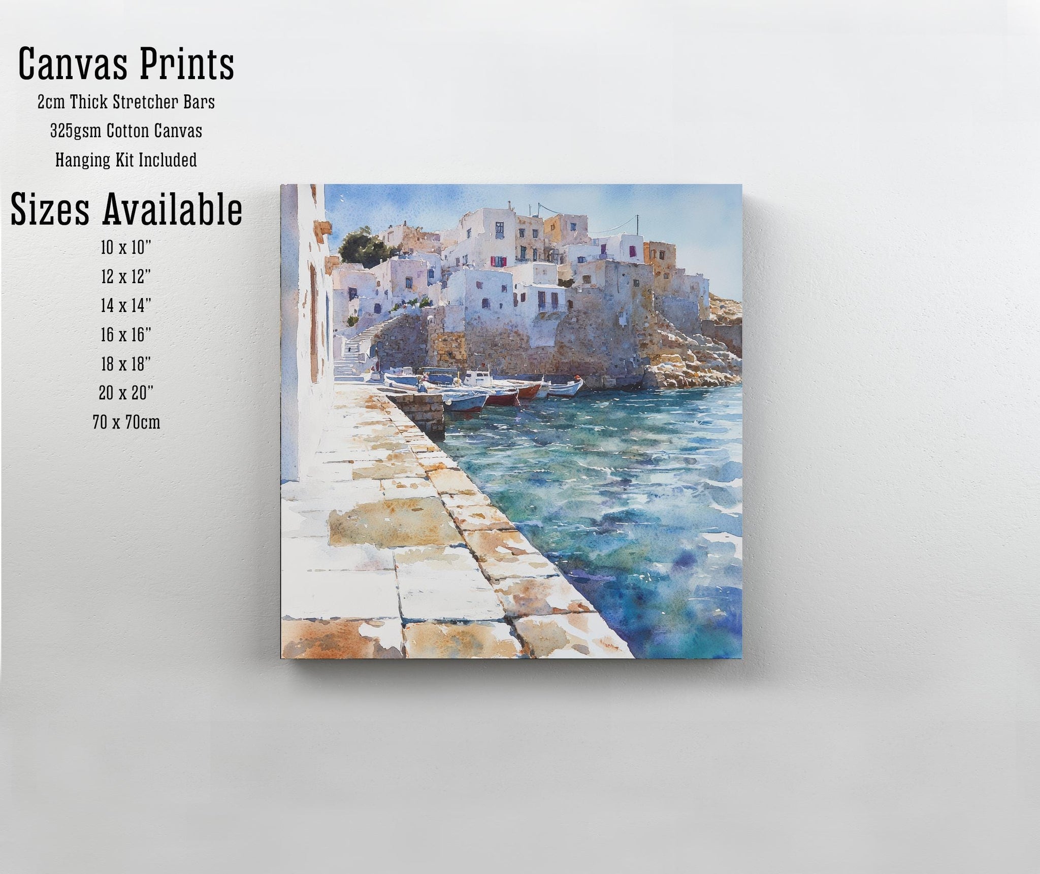 Naxos Greece Watercolour Landscape Painting Poster Wall Art Coastal Island Scene Print Gift for Europe Lovers and Fans of Scenic Greek