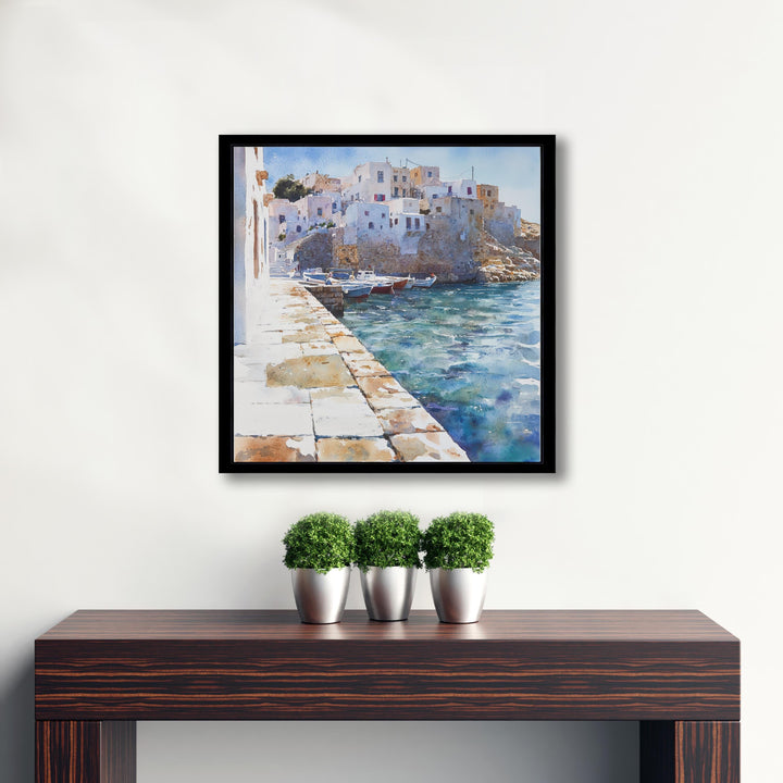 Naxos Greece Watercolour Landscape Painting Poster Wall Art Coastal Island Scene Print Gift for Europe Lovers and Fans of Scenic Greek