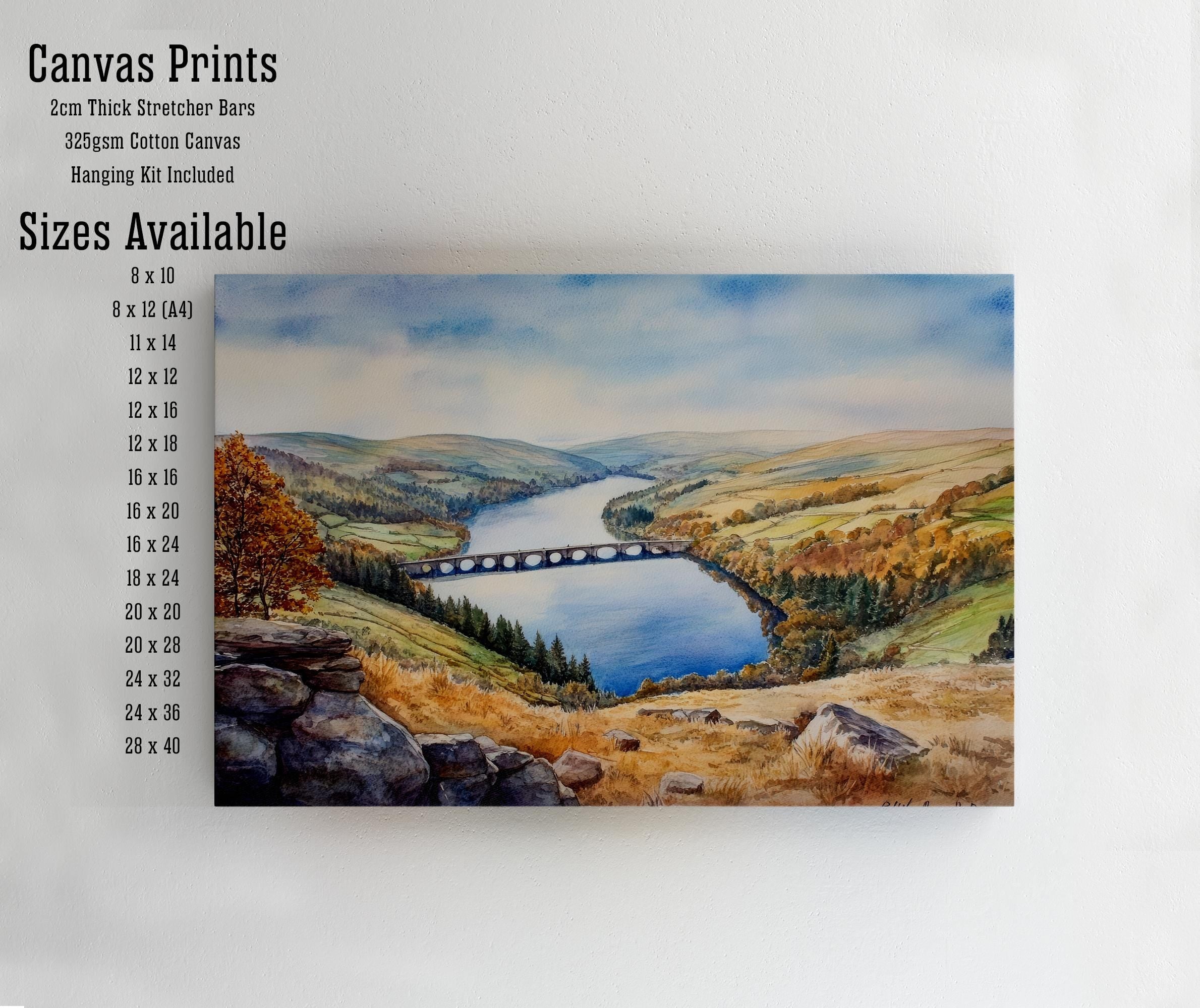 Peak District Watercolour Painting Poster England Wall Art Countryside Landscape Print Gift for UK Nature Lovers and Fans of Scenic British