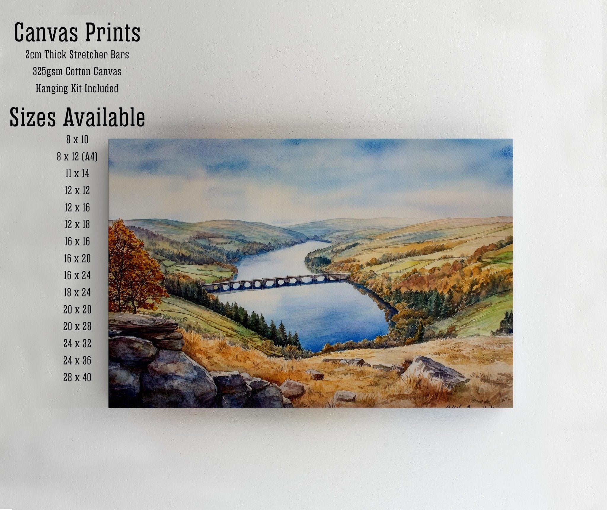 Peak District Watercolour Painting Poster England Wall Art Countryside Landscape Print Gift for UK Nature Lovers and Fans of Scenic British