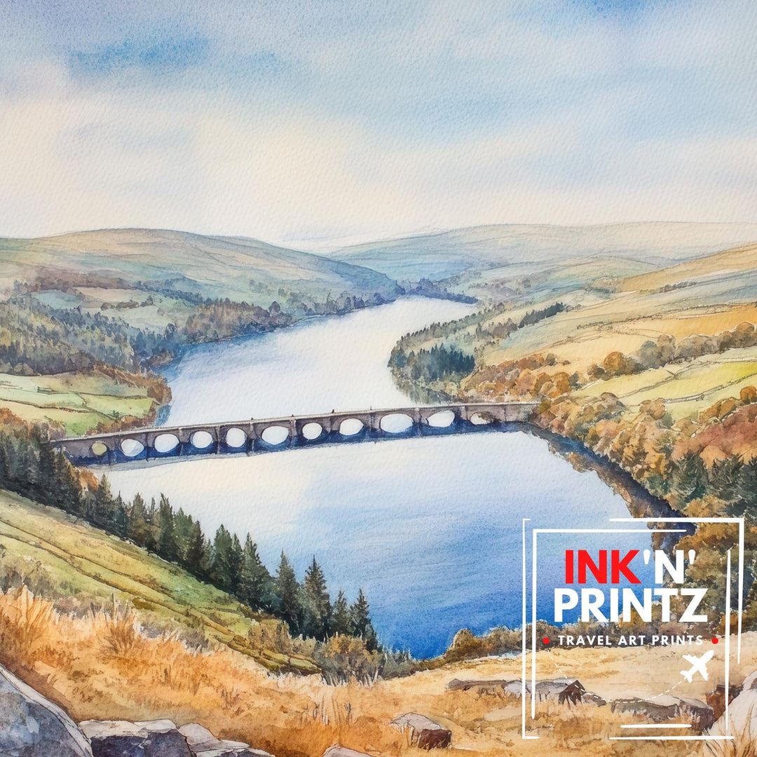 Peak District Watercolour Painting Poster England Wall Art Countryside Landscape Print Gift for UK Nature Lovers and Fans of Scenic British