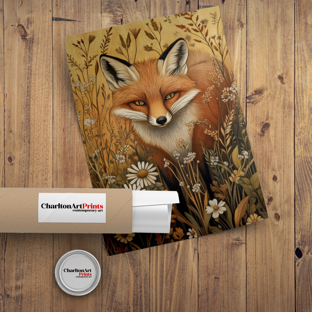 William Morris Fox in Meadow Poster Cottagecore Decor Dark Academia Art Vintage Botanical Illustration Rustic Nature Wall Art Poster Print