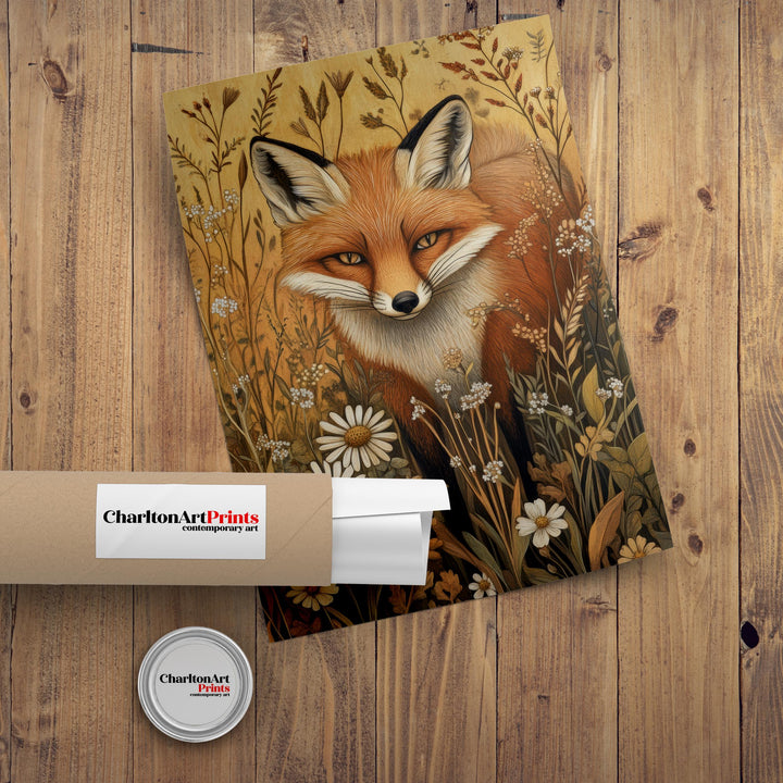 William Morris Fox in Meadow Poster Cottagecore Decor Dark Academia Art Vintage Botanical Illustration Rustic Nature Wall Art Poster Print