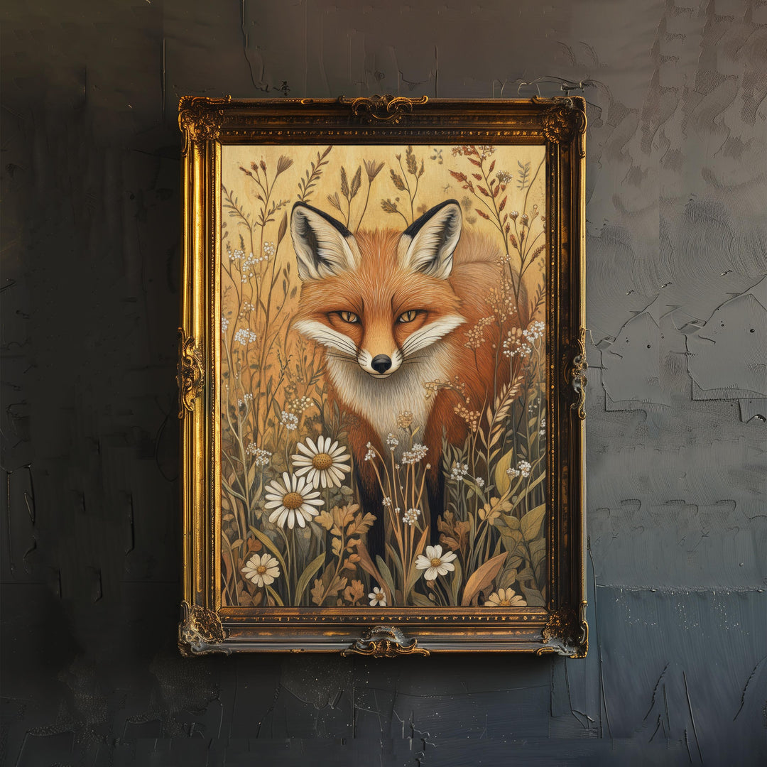 William Morris Fox in Meadow Poster Cottagecore Decor Dark Academia Art Vintage Botanical Illustration Rustic Nature Wall Art Poster Print
