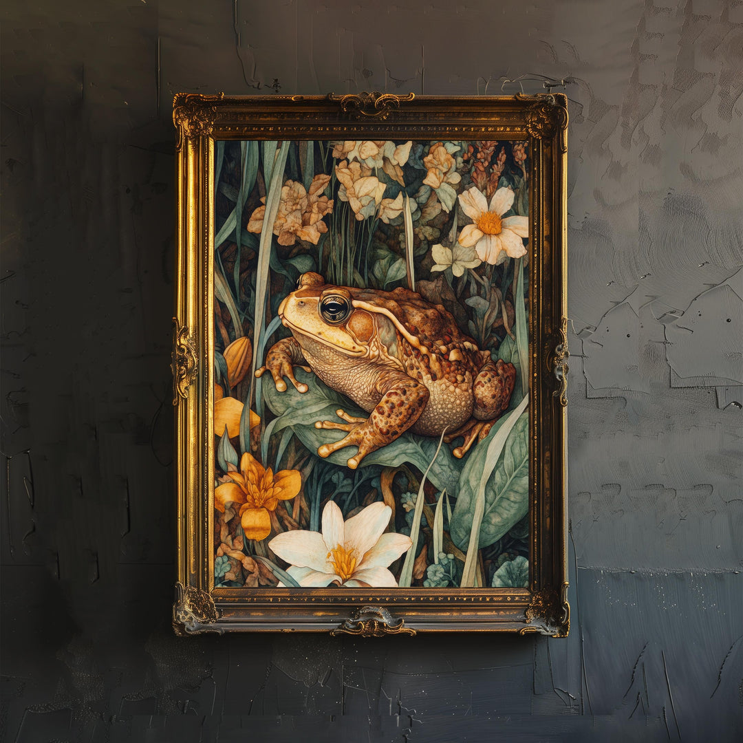 William Morris Toad on a Lily Poster Cottagecore Decor Dark Academia Art Vintage Botanical Illustration Rustic Nature Wall Art Poster Print