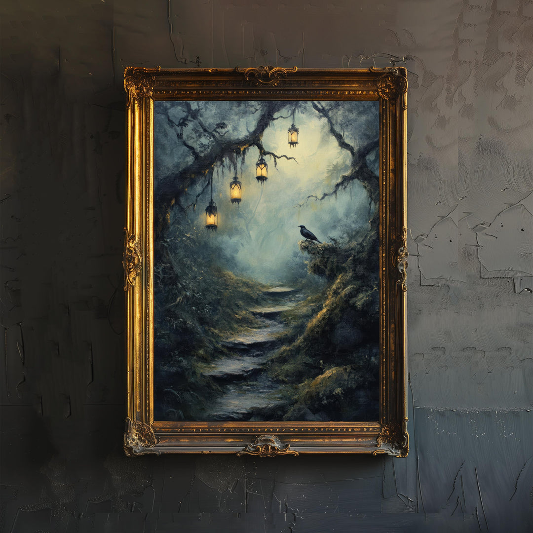 Winding Forest Trail Poster Cottagecore Decor Dark Academia Art Vintage Woodland Illustration Rustic Nature Wall Art Poster Print