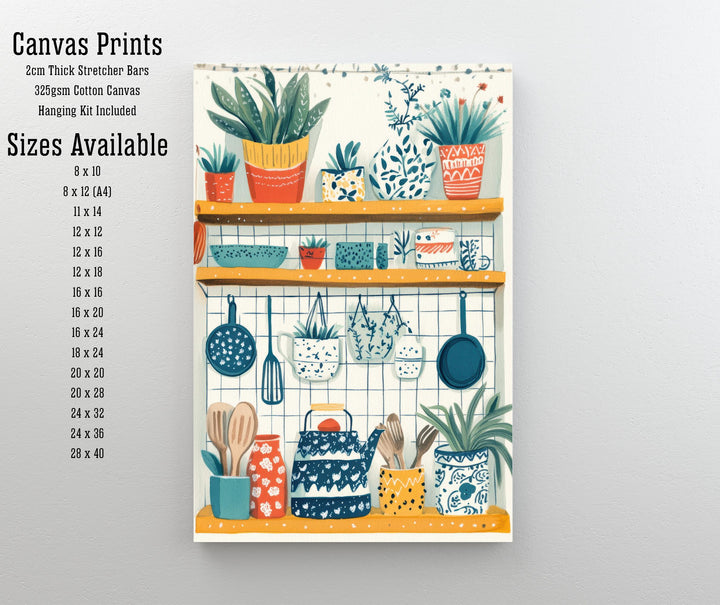 Patterned Kitchen Shelf Art Print Folk Still Life Wall Art Colorful Home Decor Cottage Kitchen Painting Vintage Rustic Style