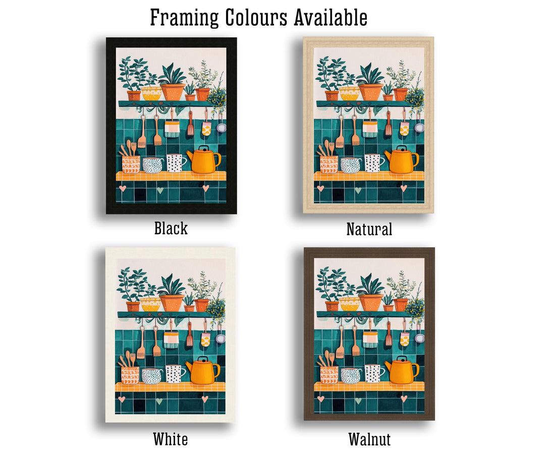 Kitchen Shelf Art Print Folk Still Life Wall Art Cozy Home Decor With Plants Pots And Mugs Country Kitchen Painting