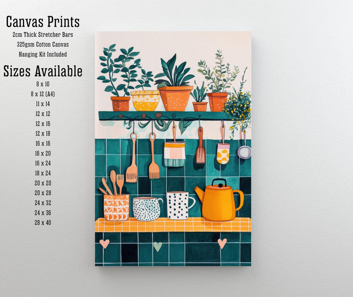 Kitchen Shelf Art Print Folk Still Life Wall Art Cozy Home Decor With Plants Pots And Mugs Country Kitchen Painting