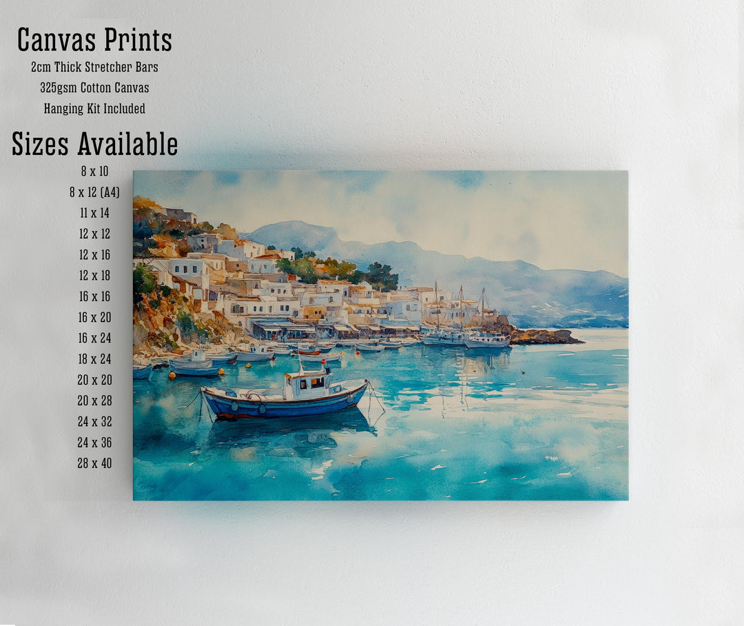 Agia Crete Watercolour Landscape Painting Poster Greece Wall Art Coastal Village Scene Print Gift for Europe Lovers and Fans of Scenic Greek
