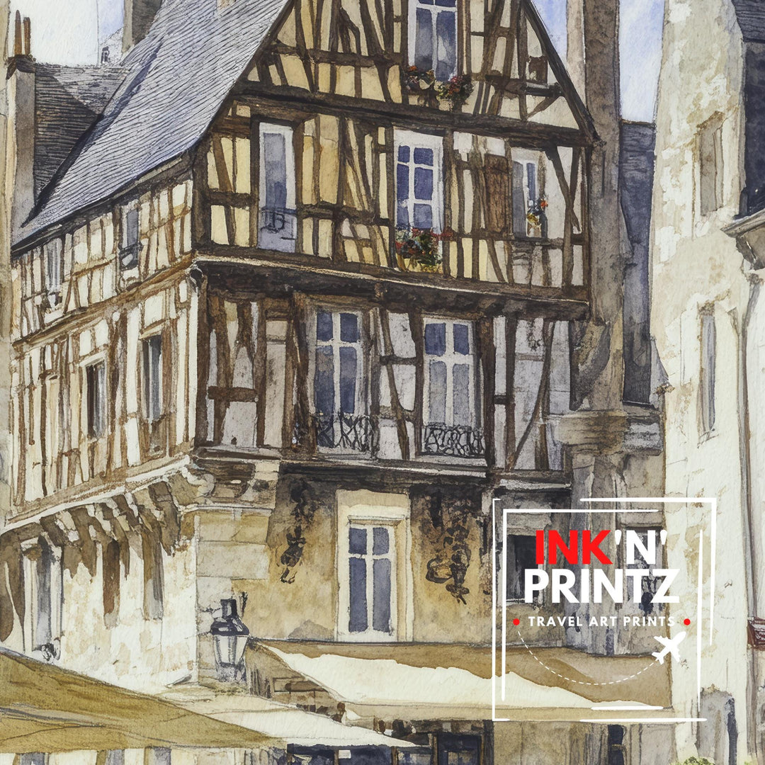 Angers France Watercolor Painting Poster Wall Art Historic City Landscape Print Gift for Europe Lovers and Fans of Scenic French