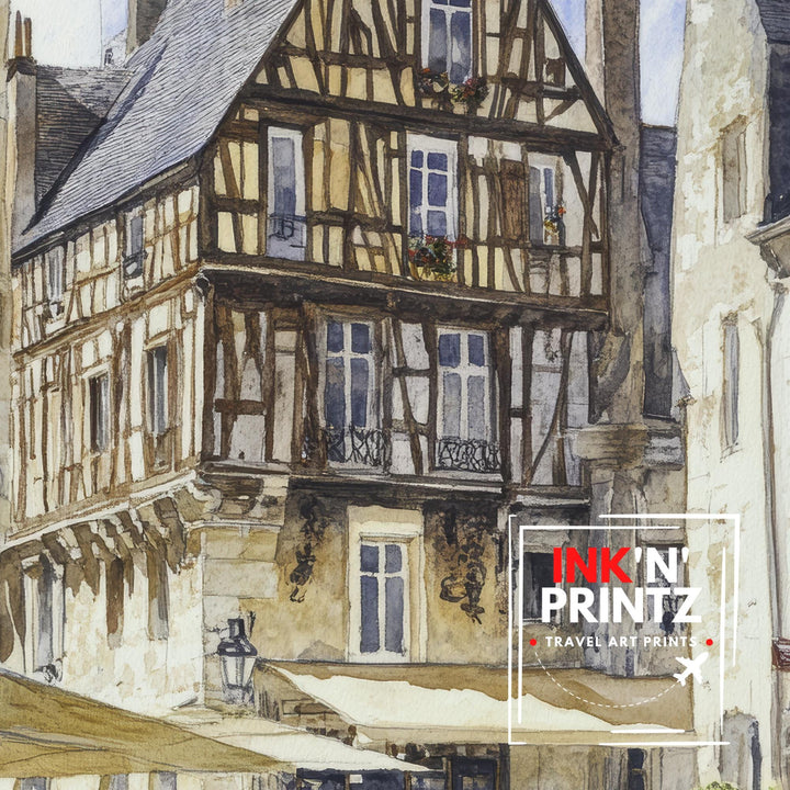 Angers France Watercolor Painting Poster Wall Art Historic City Landscape Print Gift for Europe Lovers and Fans of Scenic French